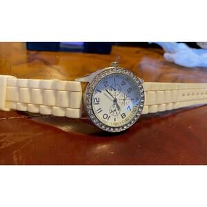 Women's 38mm silver Tone Darice watch with Crystal Accent and White Poly Band